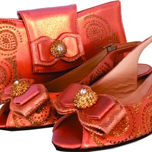 Peach Leather Shoe & Bag