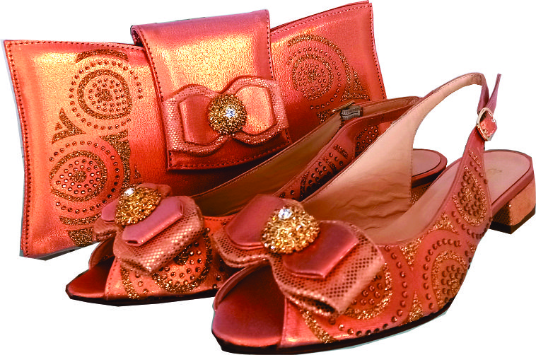 Peach Leather Shoe & Bag