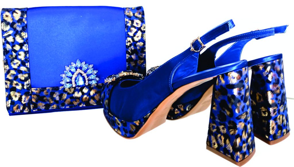 Leather Blue-gold Shoe & Bag