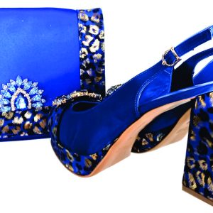 Leather Blue-gold Shoe & Bag