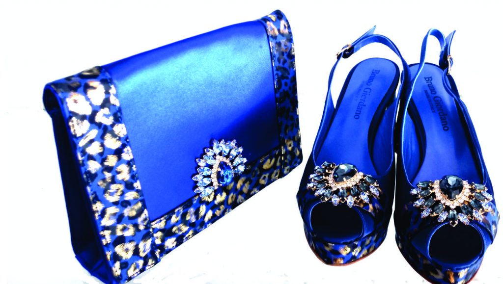 Designer Blue-gold Shoe & Bag