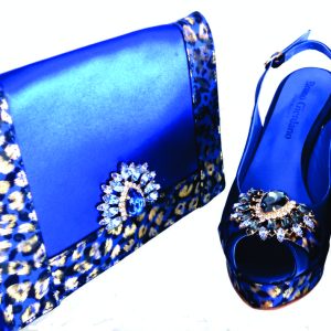 Designer Blue-gold Shoe & Bag