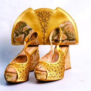 Gold Leather Bag & Shoe