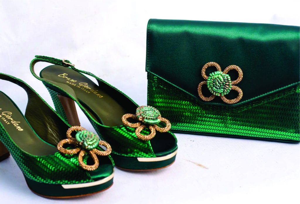 Patterned Green Bag & Shoe