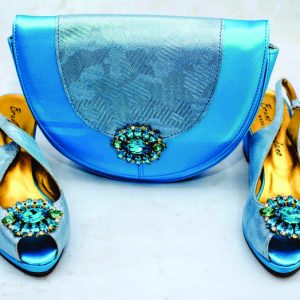 Blue Stoned Leather Bag & Shoe