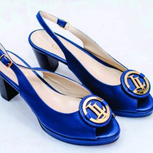 Quality Blue Leather Heel Sandal