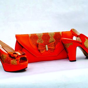 Orange Heel Leather Bag & Shoe