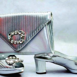 Shining Silver Leather Bag & Shoe