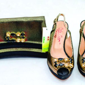 Black-Gold Leather Bag & Shoe